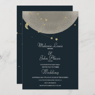 Moon Constellation Gold Celestial Blue Wedding Einladung