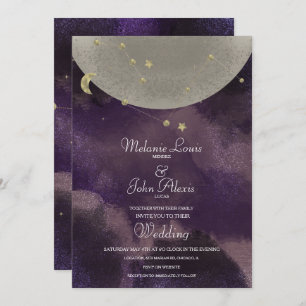 Moon Constellation Gold Lila Celestial Wedding Einladung