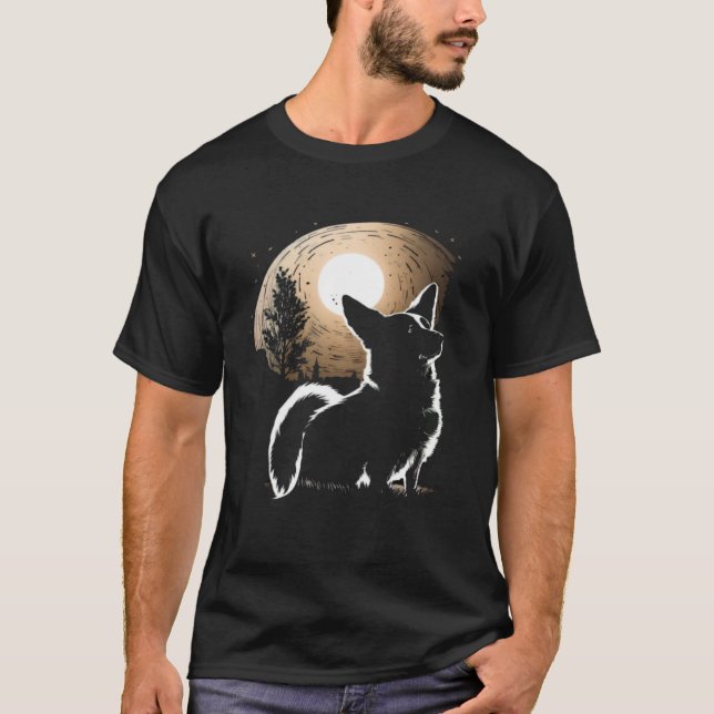 Moon Corgi Howling Dog Silhouette Halloween T-Shirt (Vorderseite)
