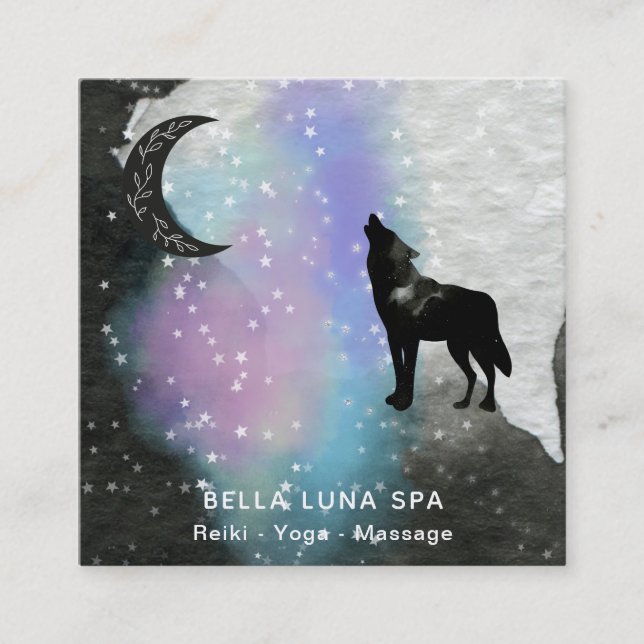 *~* Moon Cosmic .  Howling Wolf Rainbow Shaman  Quadratische Visitenkarte (Vorderseite)