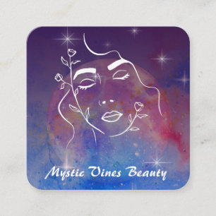 *~* Moon Cosmic Pflanze Goddess Woman Floral QR Quadratische Visitenkarte