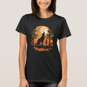 Moon Coyote Howling Full Moon Forest Halloween T-Shirt