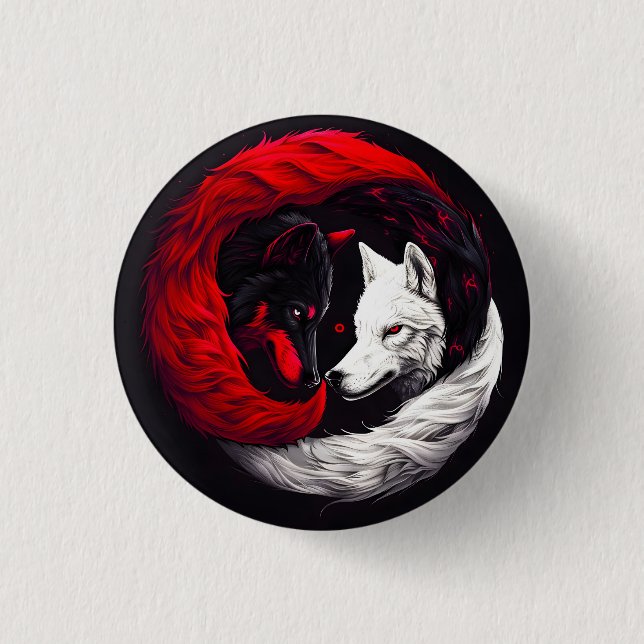 Moon Crimson Red White Wolf Button (Vorderseite)
