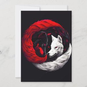 Moon Crimson Red White Wolf Feiertagskarte