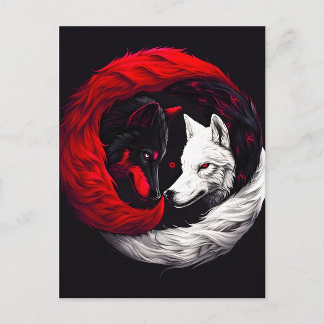Moon Crimson Red White Wolf Feiertagspostkarte (Vorderseite)