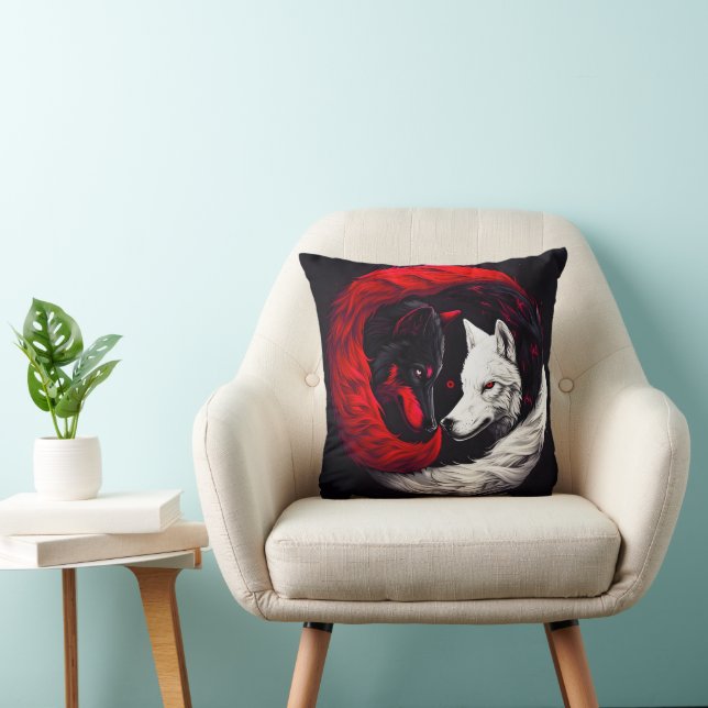 Moon Crimson Red White Wolf Kissen (Stuhl )