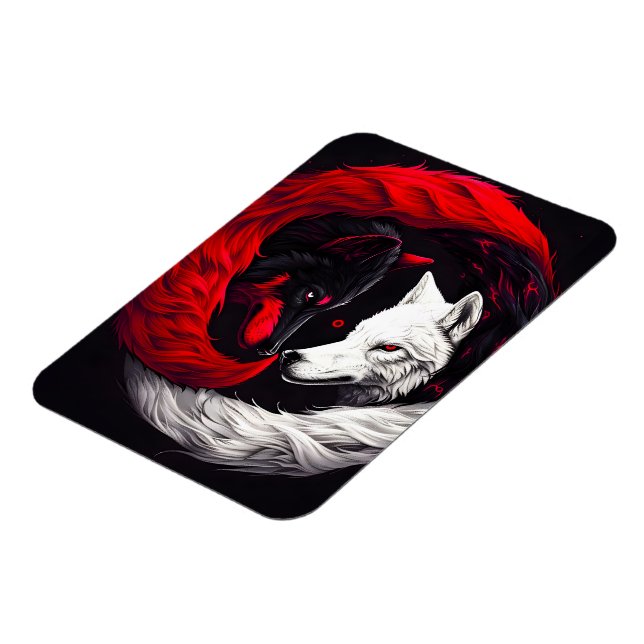 Moon Crimson Red White Wolf Magnet (Linke Seite)