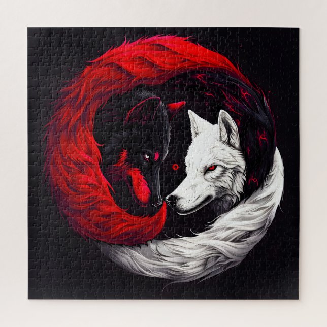 Moon Crimson Red White Wolf Puzzle (Vertikal)