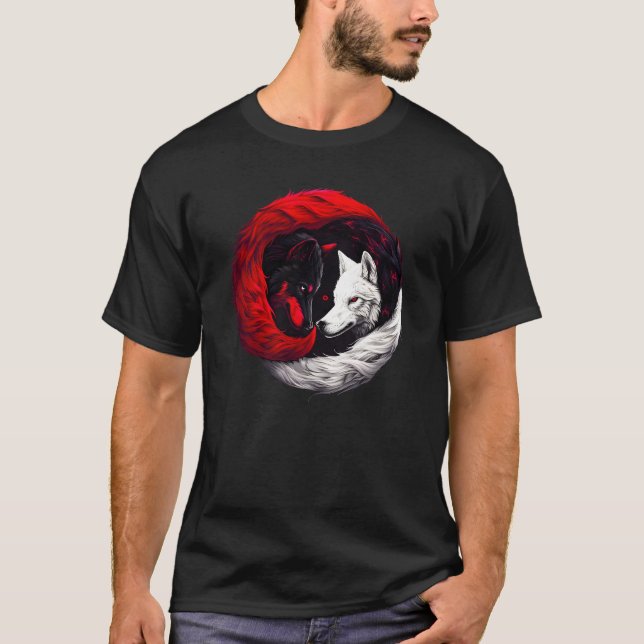 Moon Crimson Red White Wolf T-Shirt (Vorderseite)
