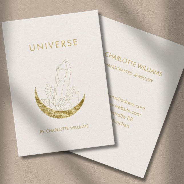 Moon Crystal Energy Healer Business Card Visitenkarte (Moon Crystal Energy Healer Business Card - Beige - Gold.)