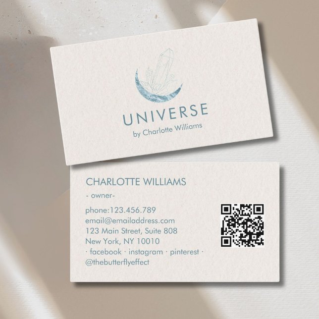 Moon Crystal Energy Healer QR-Code Visitenkarte (Moon Crystal Energy Healer QR-Code Business Card - Beige Blue)