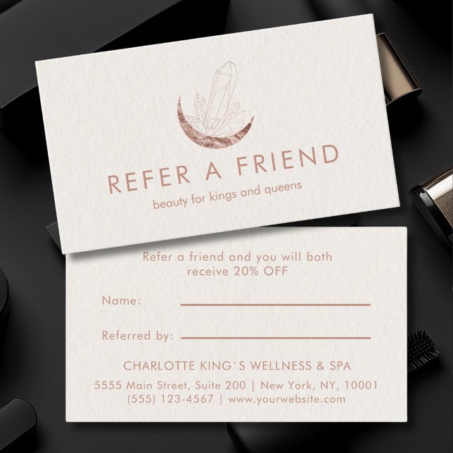 Moon Crystal Energy Healer Salon Beige Empfehlungskarte (Moon Crystal Energy Healer Salon Beige Referral Card)