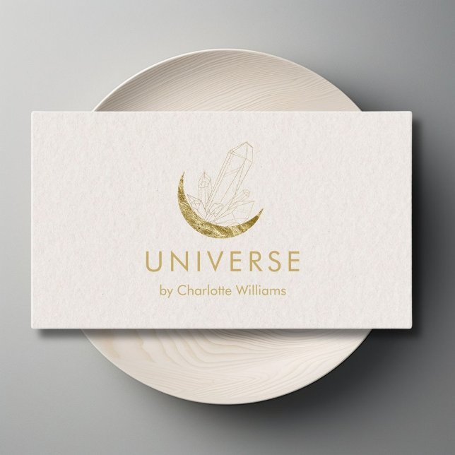 Moon Crystal Energy Healer Visitenkarte (Moon Crystal Energy Healer QR-Code Business Card - Beige Violet)