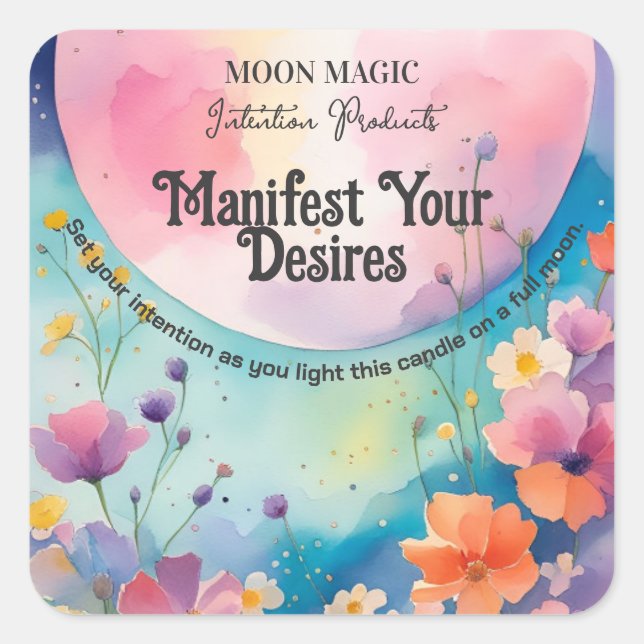 Moon Crystal Zauber Candle Labels Quadratischer Aufkleber (Vorderseite)