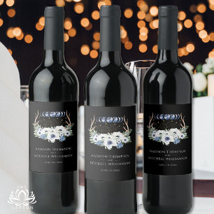 Moon Crystals Blume Boho Metaphysische Hochzeit Weinetikett