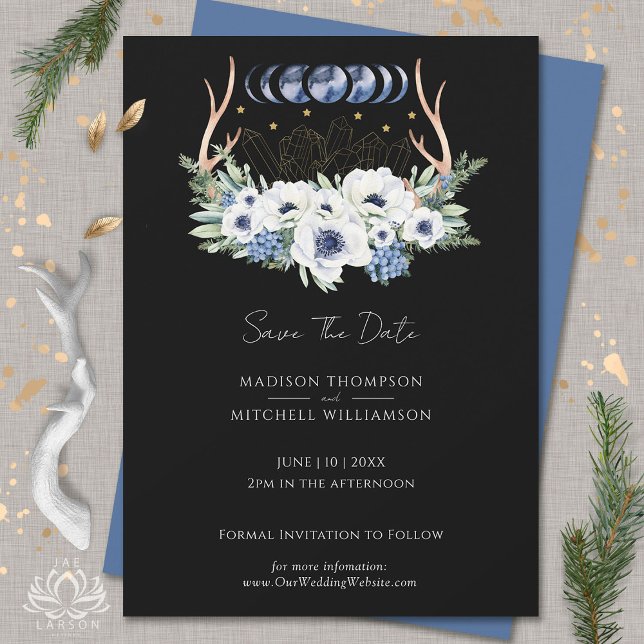 Moon Crystals White Blue Flowers Boho Metaphysisch Save The Date (Von Creator hochgeladen)