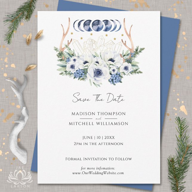 Moon Crystals White Blue Flowers Boho Metaphysisch Save The Date (Von Creator hochgeladen)