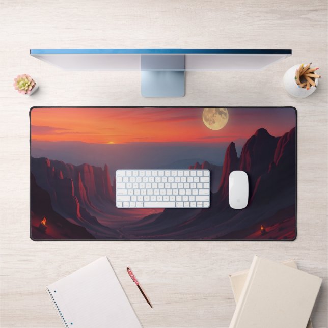 Moon Desk Mat - Ästhetische Mondphasen, Vollmond, Schreibtischunterlage (Büro 1)