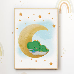 Moon Dinosaurier Kinderzimmer Print Dino Kids Room Poster