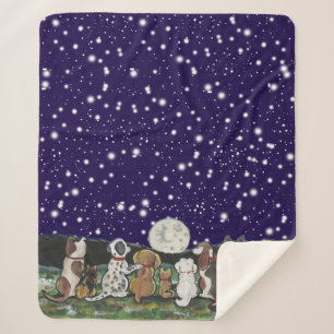 Moon Dogs Navy Blue Night Sky Welppy Hunde Sterne Sherpadecke
