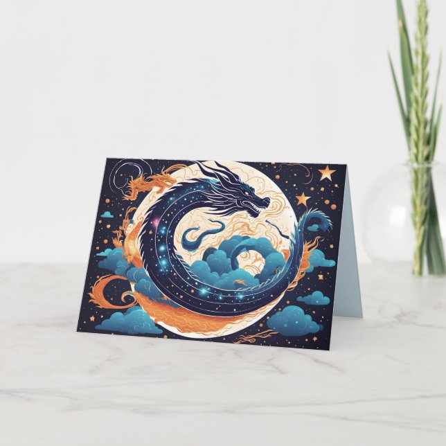 moon dragon greeting card dankeskarte (Vorderseite)