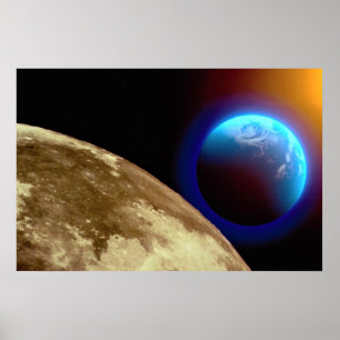 Moon, earth and sun poster