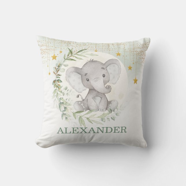 Moon Elephant Greenery Gold Twinkle Little Star Kissen (Vorderseite)