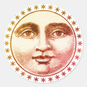 Moon Face and Stars Gift Siegel Runder Aufkleber