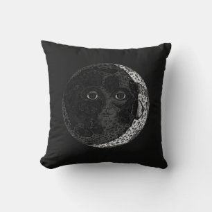 Moon Face Crescent Hand Drawn Ink Illustration Kissen