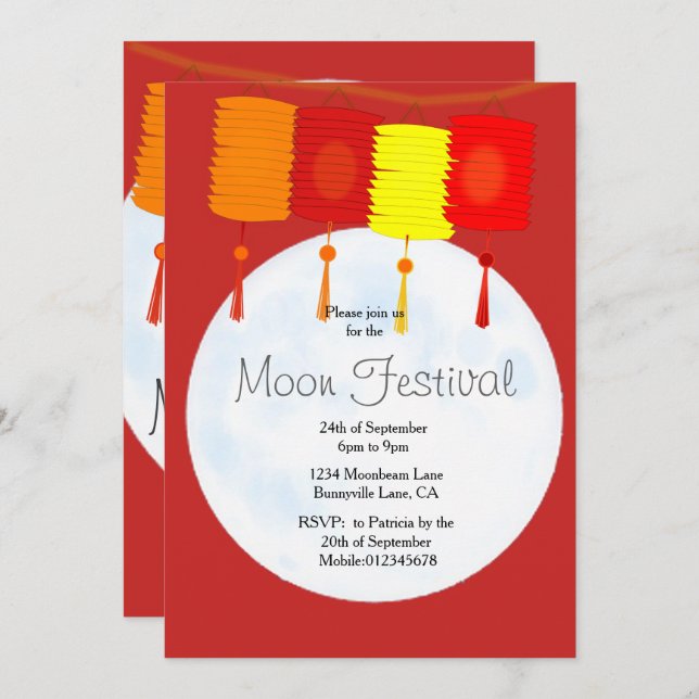 Moon Festival - Chinesische Herbstfestival Einladu Einladung (Vorne/Hinten)