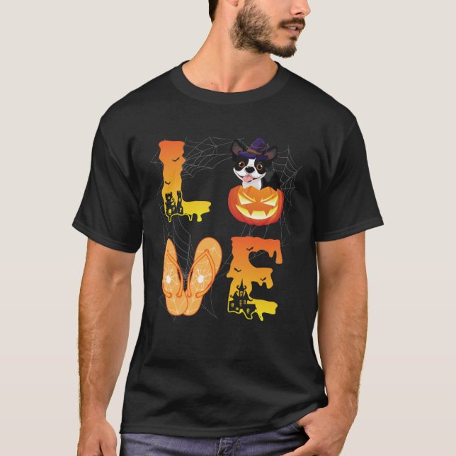Moon Flip Flop Spider Pumpkin Boston Terrier LOVE  T-Shirt (Vorderseite)