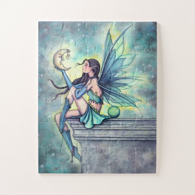 Moon Friend Fairy Fantasy Grußkarte Puzzle (Vertikal)