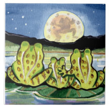 Moon Frogs Family Night Pond 6" Tile Trivet