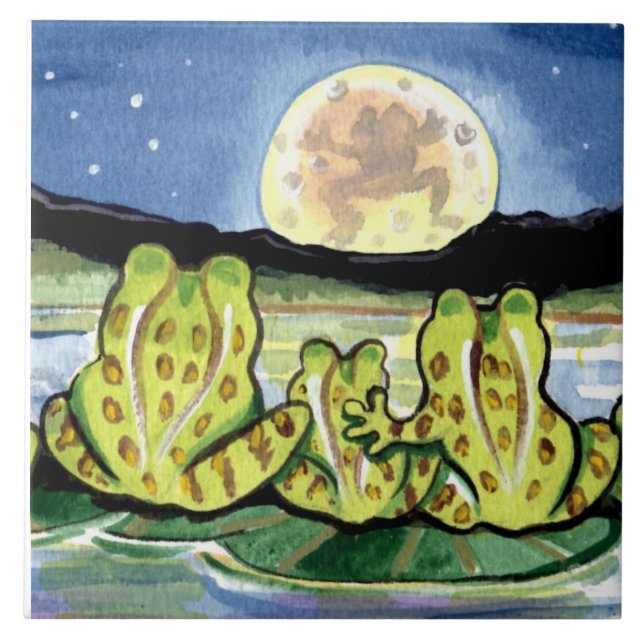 Moon Frogs Family Night Pond 6" Tile Trivet Fliese (Vorderseite)