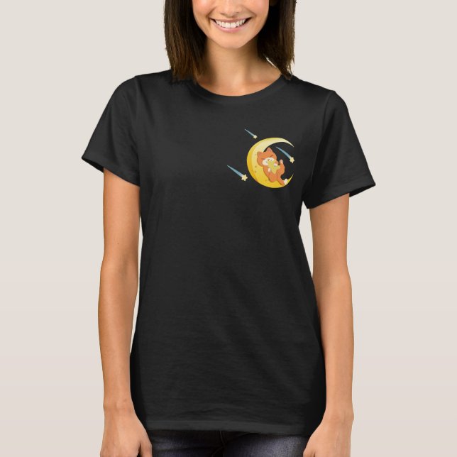 Moon Galaxy Cool Orange Cat Stars Space T-Shirt (Vorderseite)