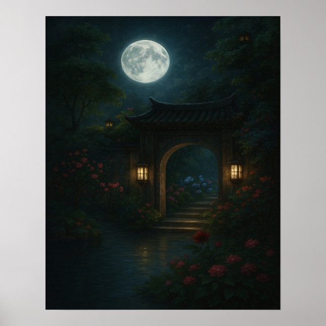 Moon Gate Garden - Mystische Fantasiewandkunst Poster (Vorne)