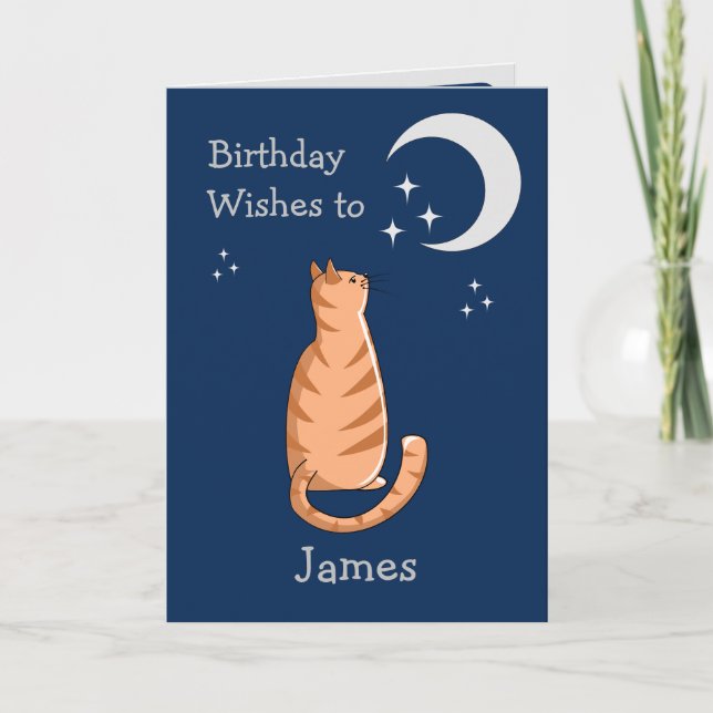 Moon Gazing Ginger Cat Card Karte (Vorderseite)
