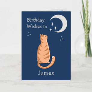 Moon Gazing Ginger Cat Card Karte
