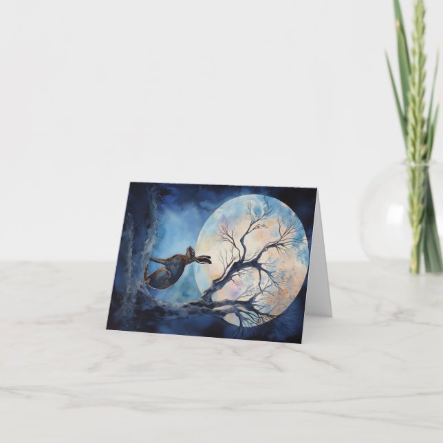Moon Gazing Hare Aquarelldesign Karte (Vorderseite)