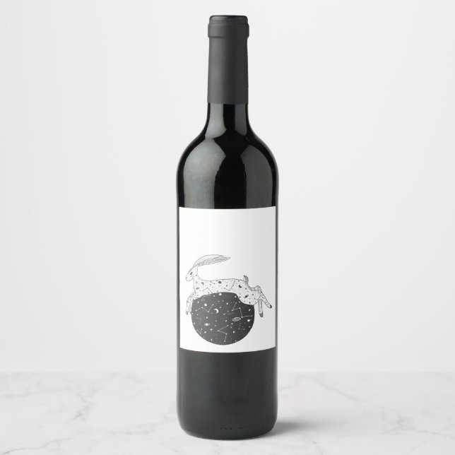 Moon Gazing Hare Wein oder Getränke Label Weinetikett (Vorderseite)