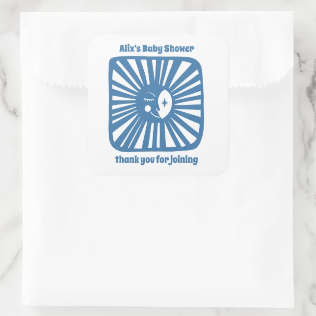 Moon Glow Boho Moderne Niedliche Babydusche CUSTOM Quadratischer Aufkleber (Tasche)