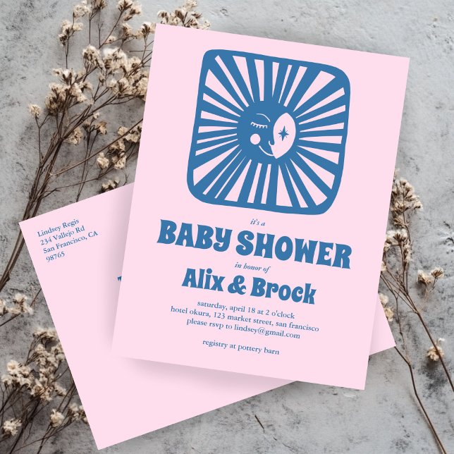 Moon Glow Boho Moderne Niedliche Babydusche Einladungspostkarte (Moon Glow Boho Modern Cute Custom Baby Shower Pink Invitation Postcard
)