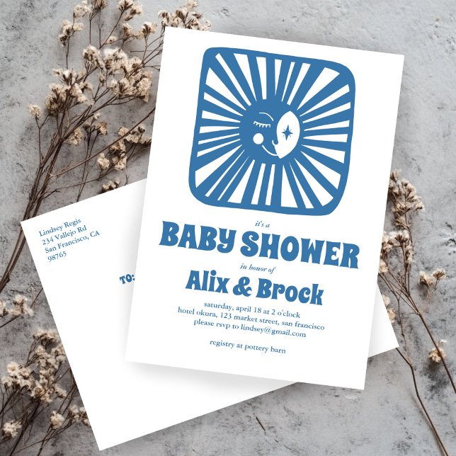 Moon Glow Boho Moderne Niedliche Babydusche Einladungspostkarte (Moon Glow Boho Modern Cute Custom Baby Shower Invitation Postcard
)