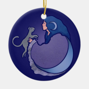 Moon Goddess Cat Hexe Keramik Ornament