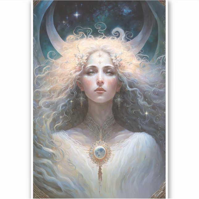 Moon Goddess Fantasy Art Aufkleber (Vorderseite)