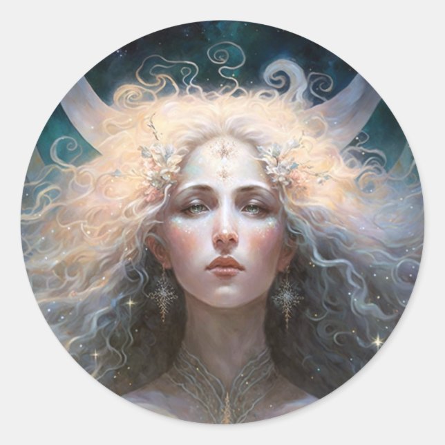 Moon Goddess Fantasy Art Runder Aufkleber (Vorderseite)
