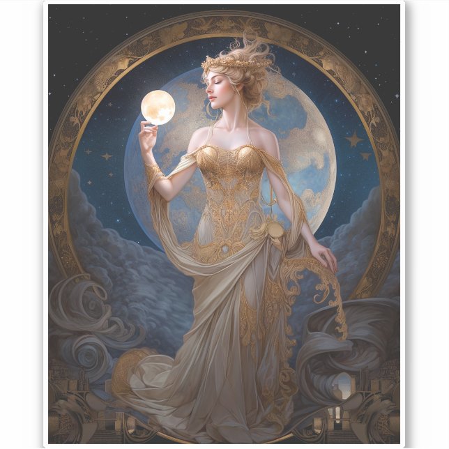 Moon Goddess Queen Fantasy Art Aufkleber (Vorderseite)
