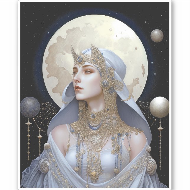Moon Goddess Queen Fantasy Art Aufkleber (Vorderseite)