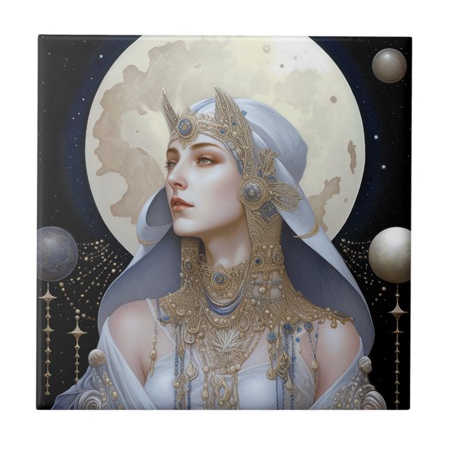 Moon Goddess Queen Fantasy Art Fliese (Vorderseite)