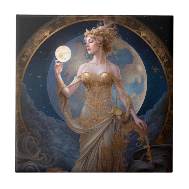 Moon Goddess Queen Fantasy Art Fliese (Vorderseite)